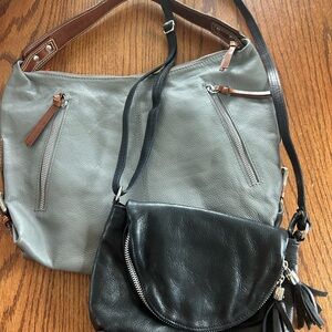 Gray Nina Bossi and Black Vera Pelle Leather Shoulder Bag Set